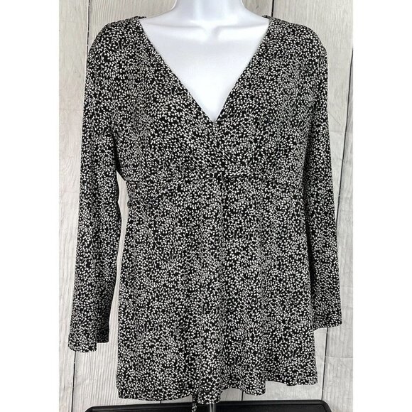 Oh Baby! Motherhood Maternity M Long Slv Empire Waist Surplice Top Black Stretch - Picture 1 of 9